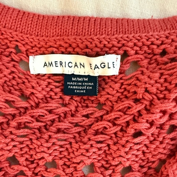 American Eagle Outfitters Red Open Knit V-Neck Sweater - Picture 7 of 10